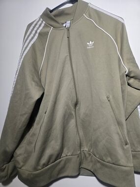 adidas Olive Track Jacket with White Stripes